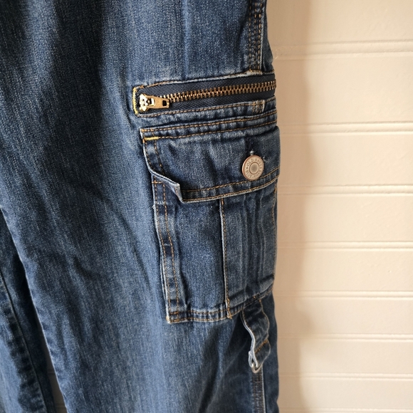 Vtg Y2K Medium Wash Wide Leg Cargo Denim Coverall Overall Small Old Navy 2003 - Picture 5 of 7